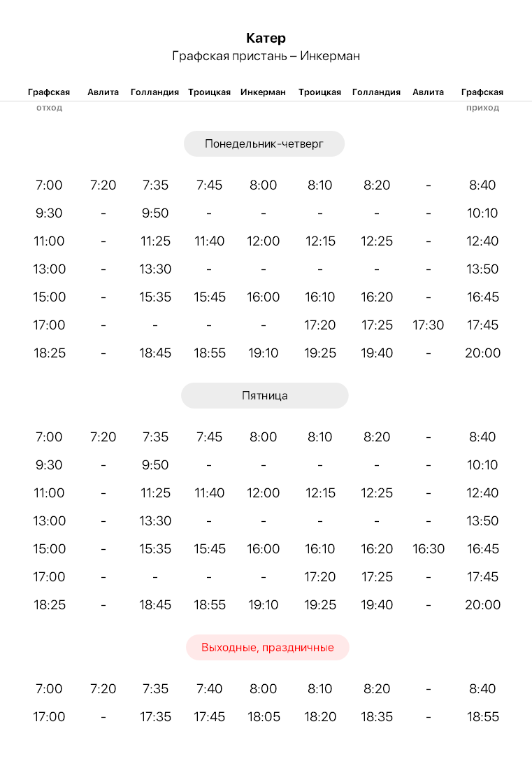 Графская пристань - Инкерман - катер