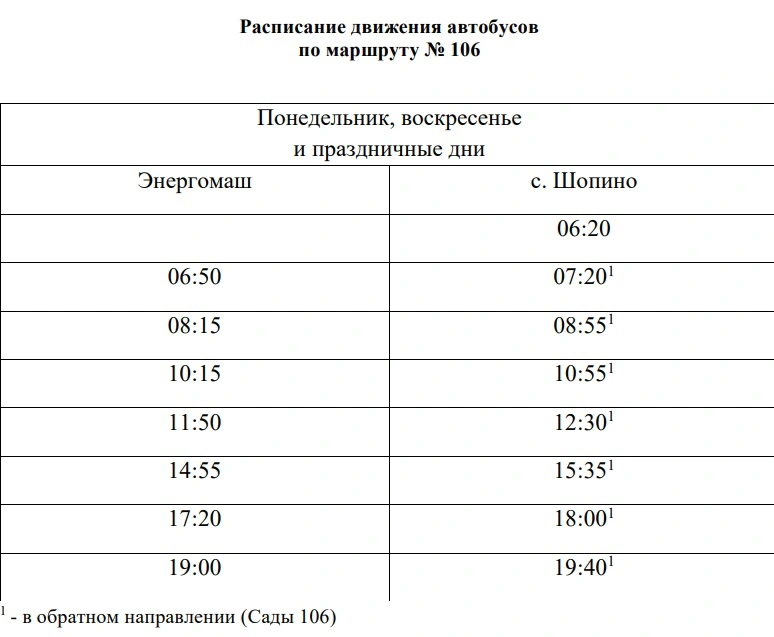 106 Завод «Энергомаш» - Сады «Шопино» - Сады