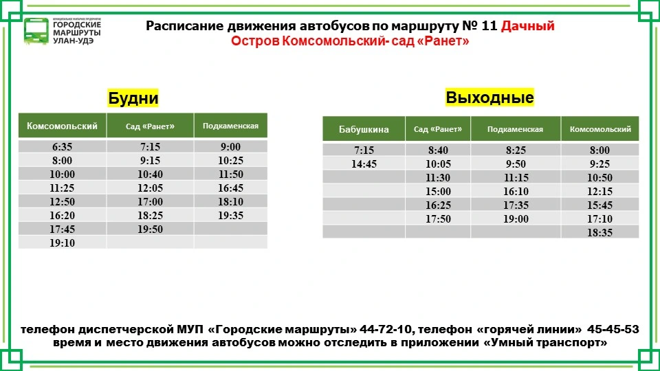 №11 Дачный: о.Комсомольский — сад Ранет