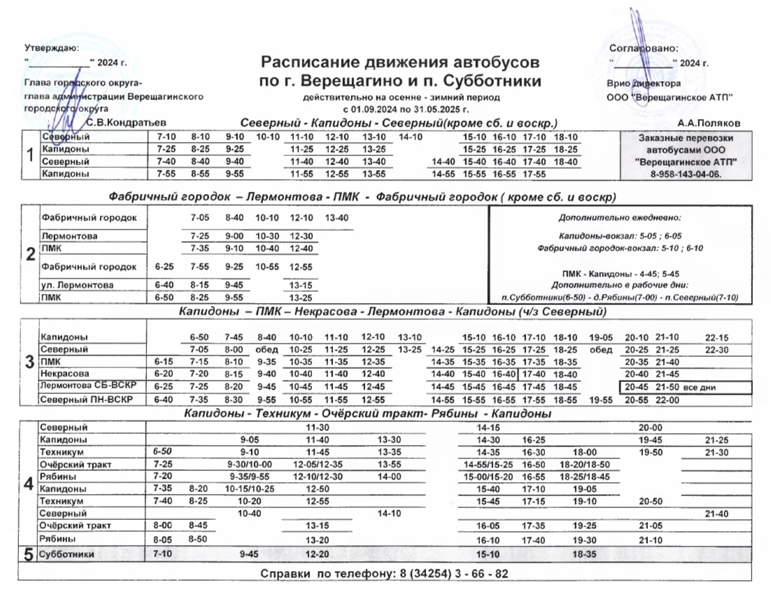 Расписание городских автобусов в Верещагино