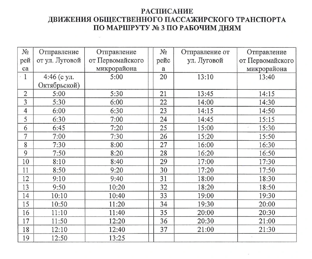 № 3 Луговая - Первомайский мкр.