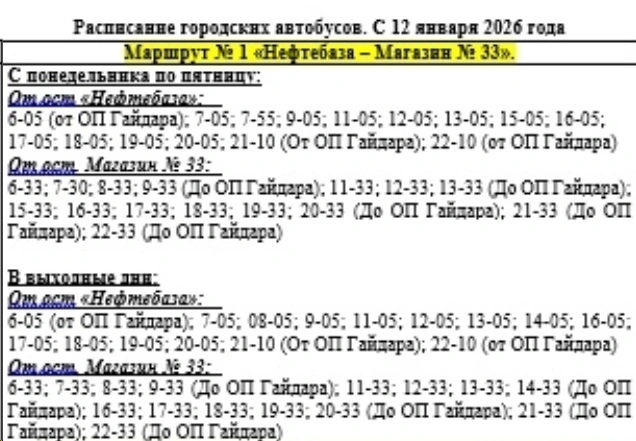 № 1 «Нефтебаза – Магазин № 33».