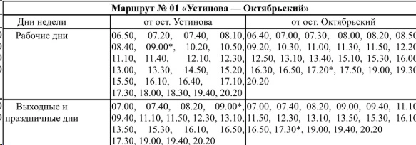 №1 Устиновка - Октябрьский