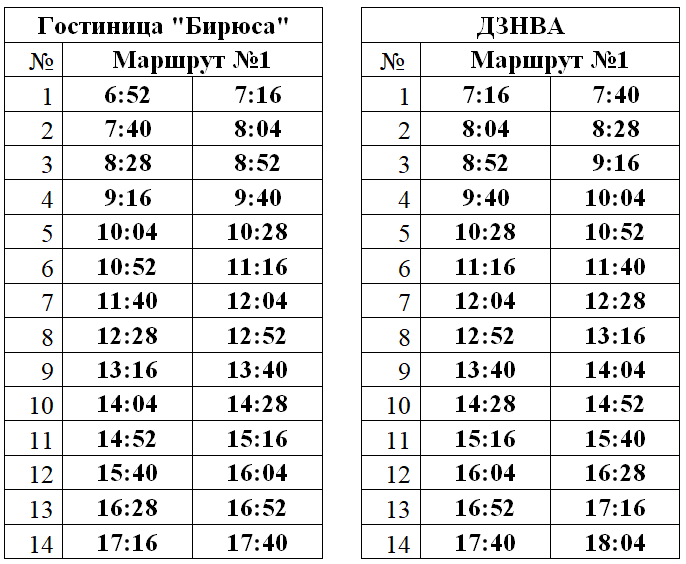 №1 «Гостиница «Бирюса» — ДЗНВА» в выходные