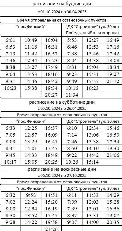 № 10 "пос. Финский - ДК "Строитель" -Университет- пос. Финский"