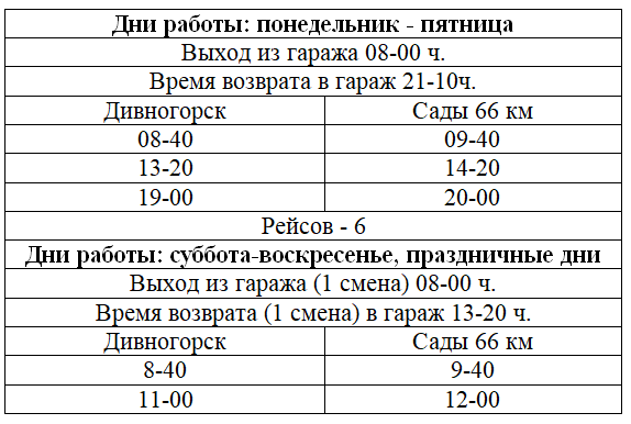 №101 «г. Дивногорск – Сады 66 км – г. Дивногорск»