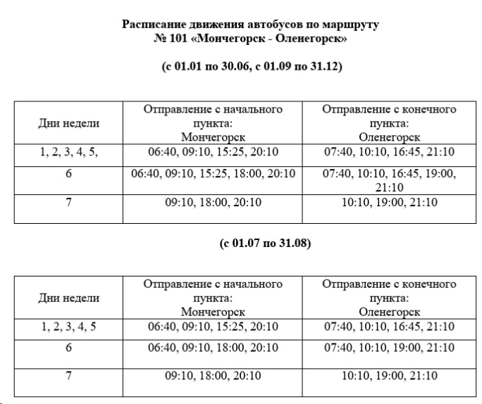 101 Мончегорск - Оленегорск летнее на будни