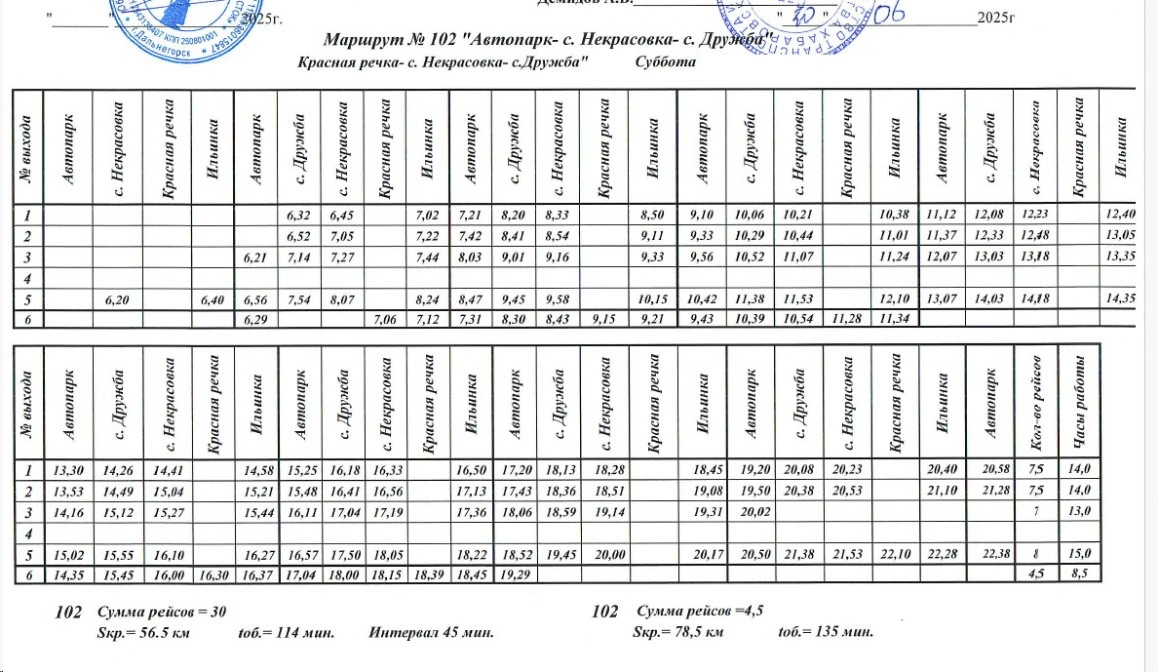 № 102 "Автопарк - с. Некрасовка - с. Дружба"