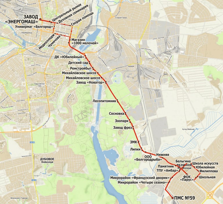 Схема маршрута №103 в Белгороде