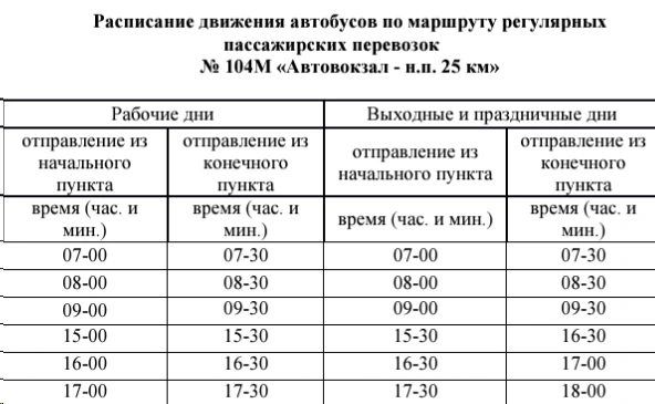 № 104М «Автовокзал - н.п. 25 км» 