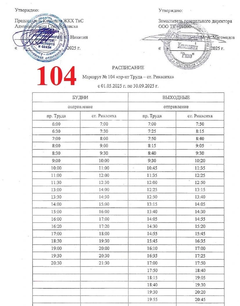 Расписание автобуса № 104 в Северодвинске Расписание автобуса № 104 в Северодвинске