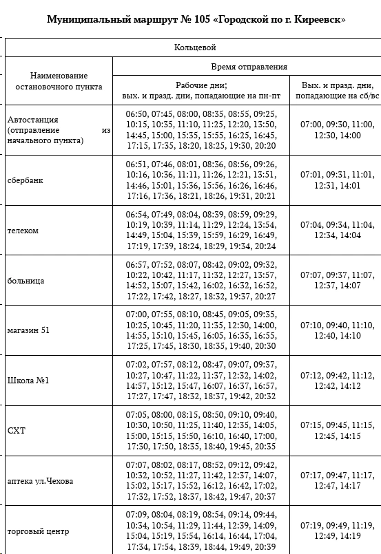 105 Городской по г. Киреевск