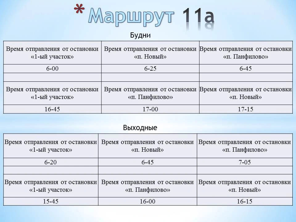 М11а 1-ый участок - п. Новый - п. Панфилово