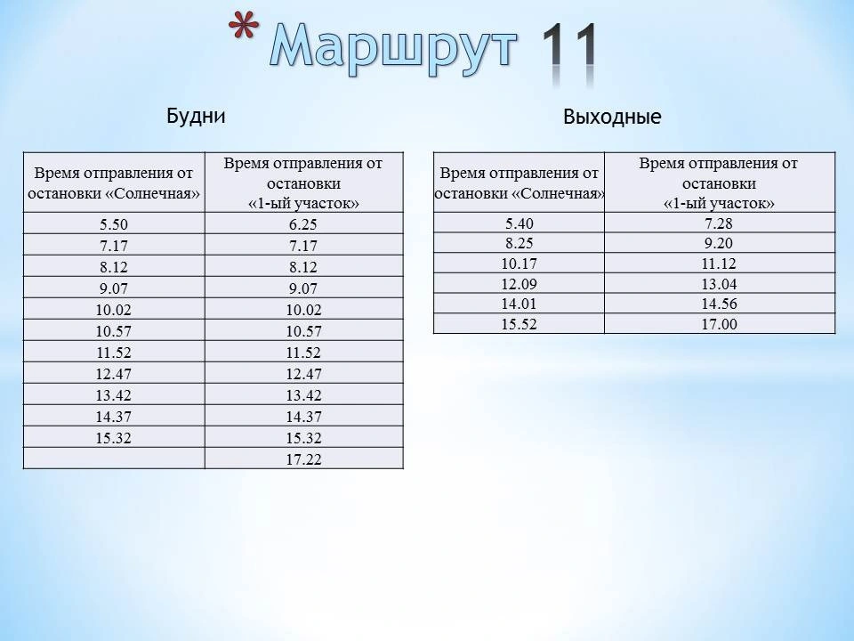 М11 ул. Солнечная - п. Гусевский