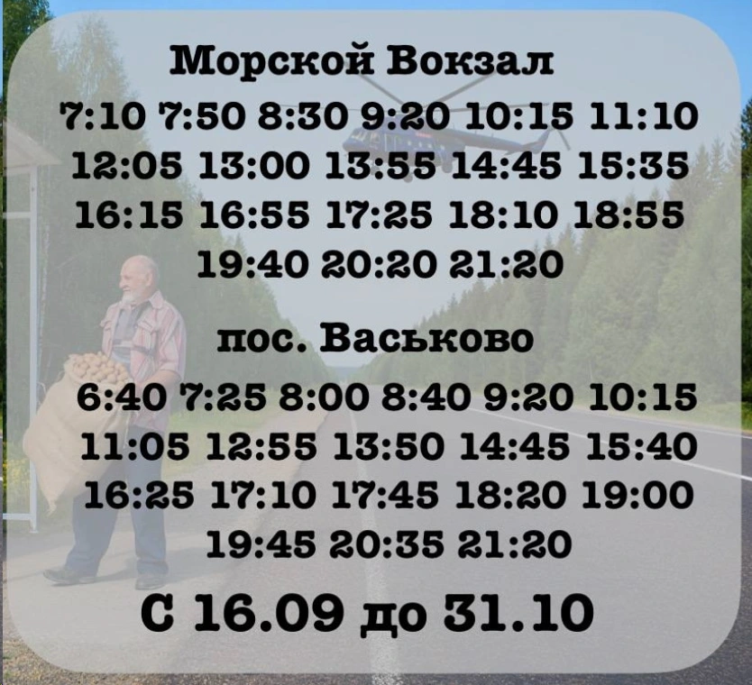 Расписание автобуса № 110 г. Архангельск (м.р. вокзал) – пос. Васьково