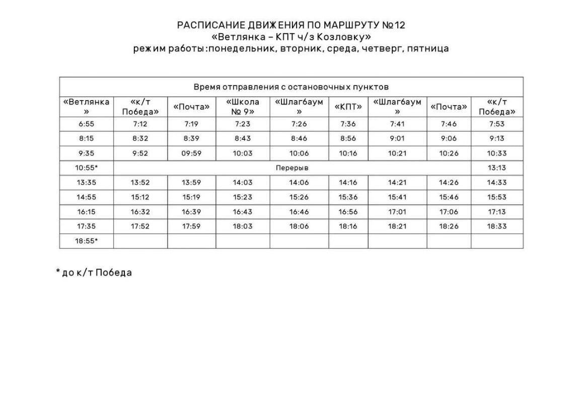 №12 Ветлянка - КПТ через Козловку