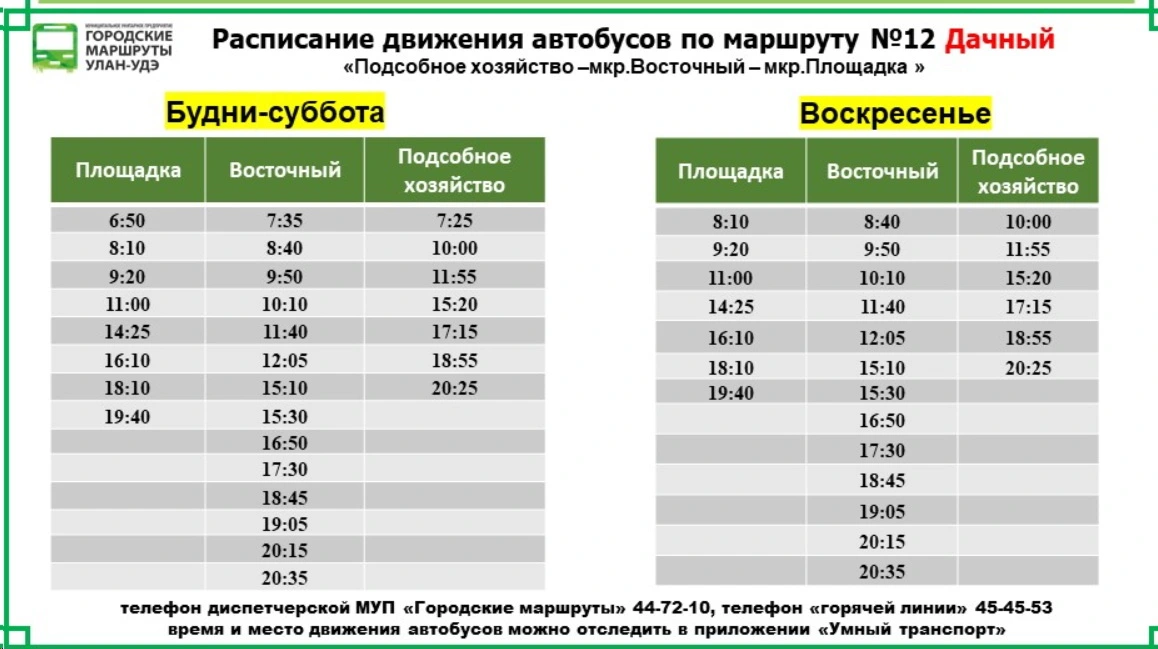 №12 Дачный: мкр.Восточный — мкр.Площадка