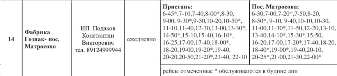 № 14 Пристань - пос. Матросово