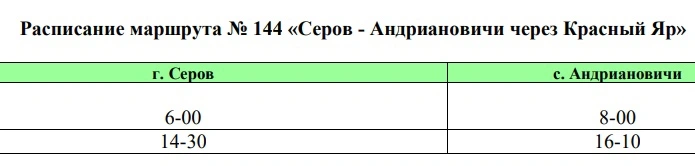 № 144 «Серов - Андриановичи через Красный Яр»