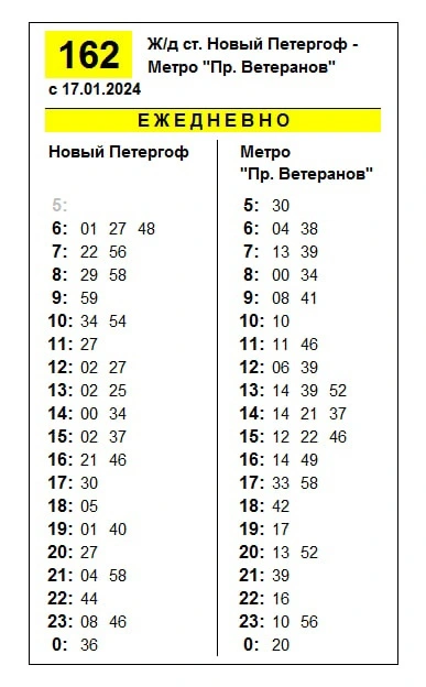 № 162 Н. Петергоф - м. Пр. Ветеранов