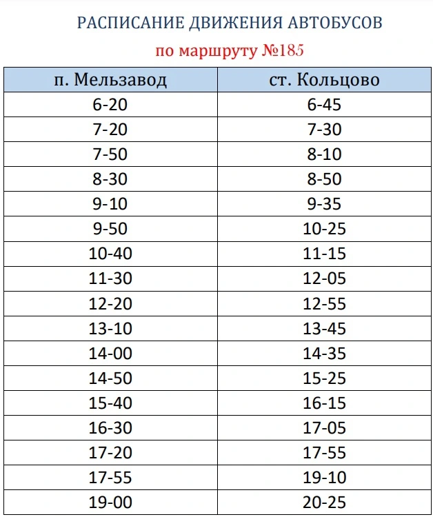 №185 Мельзавод - ст. Кольцово