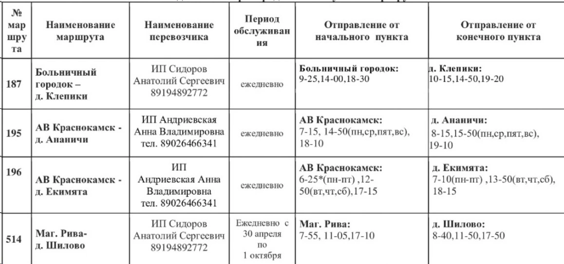 № 187 АВ Краснокамск - д. Клепики