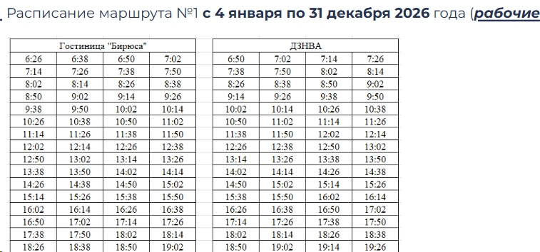 №1 «Гостиница «Бирюса» — ДЗНВА» в будни