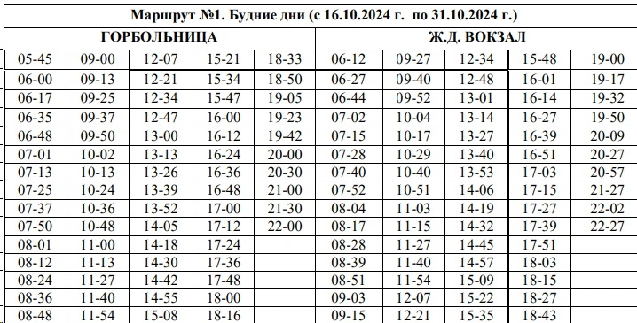 №1 Горбольница - Ж/д вокзал - будни