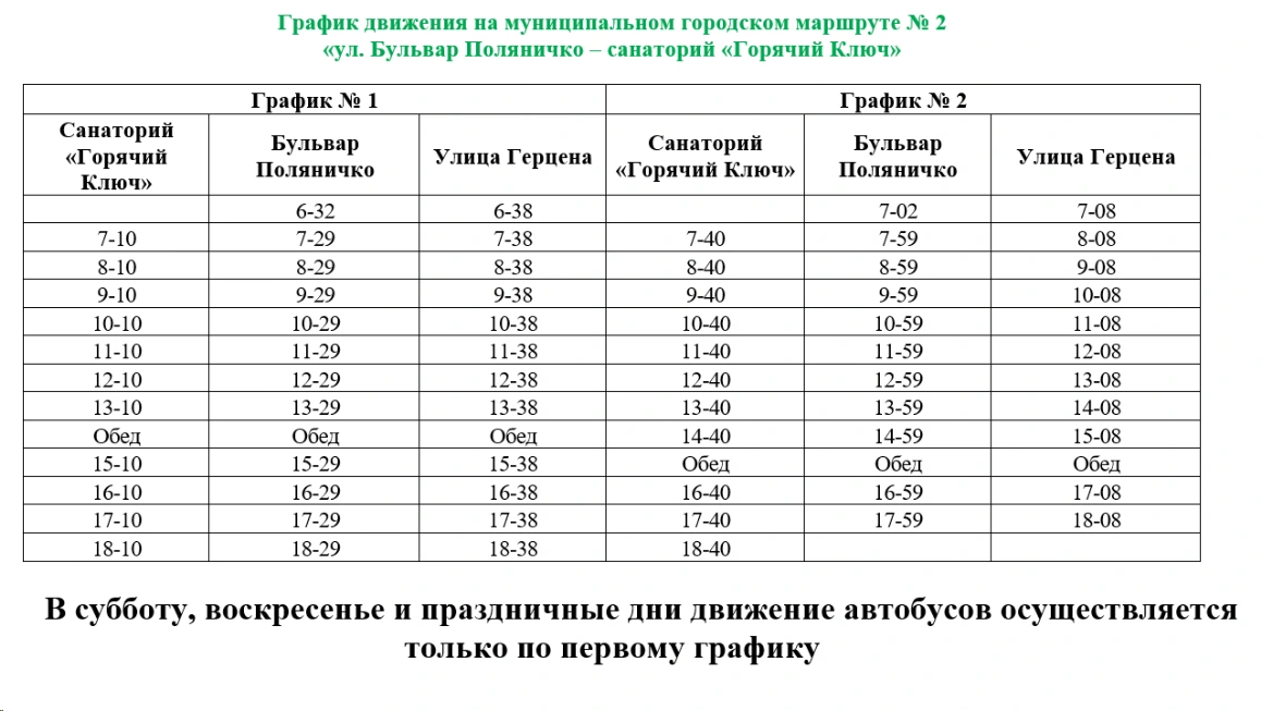 № 2 «ул. Бульвар Поляничко – санаторий «Горячий Ключ»