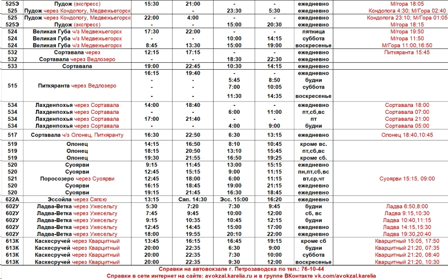 Расписание междугороднихх автобусов Пудож