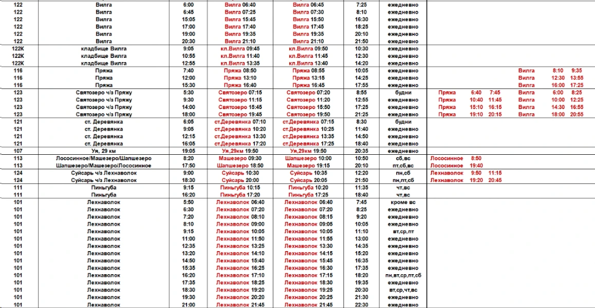 Расписание пригородных автобусов Петрозаводска
