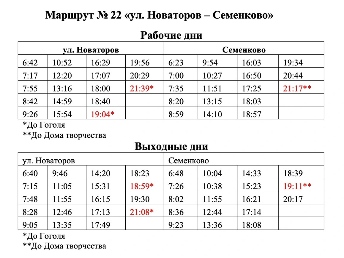 22 Возрождение - Семенково (ост. ул. Новаторов)