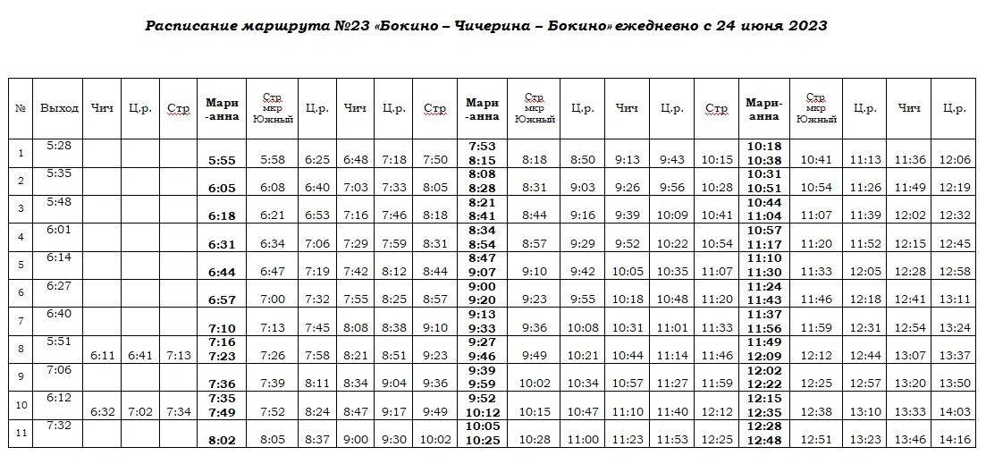 №23 Бокино - Чичерина - Бокино