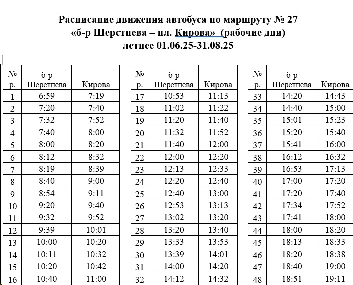№ 27 «б-р Шерстнева – пл. Кирова»