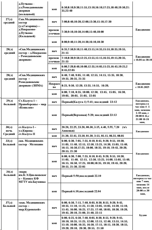 Расписание автобусов в Калуге 18, 28, 30, 33, 34 