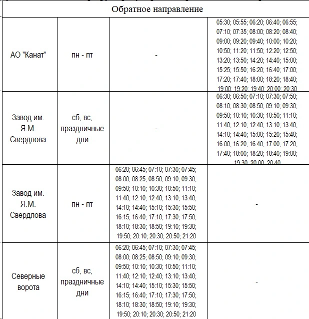 № 28 "Завод им.Я.М.Свердлова - АО "Канат" - обратное направление