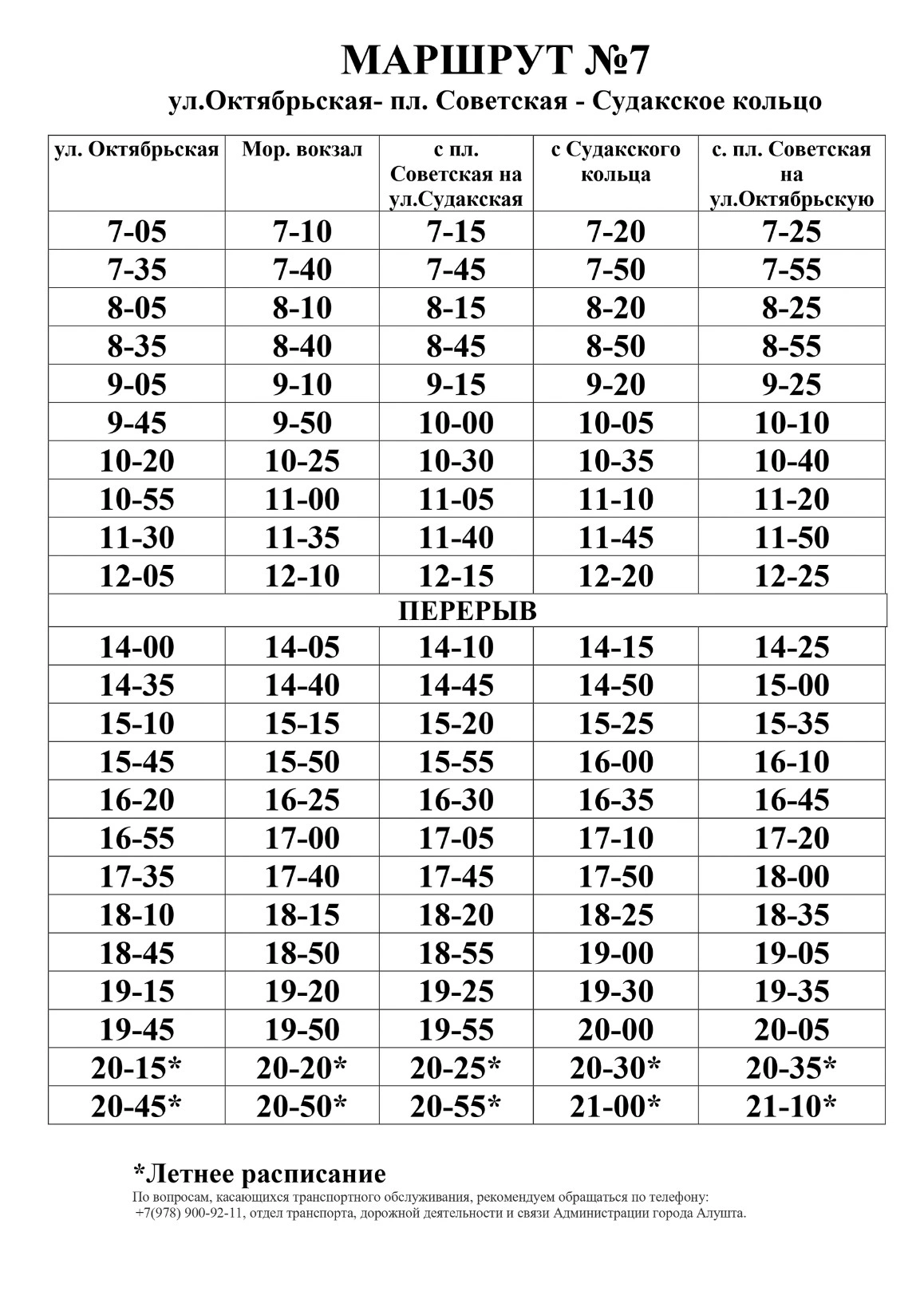 №7 ул. Октябрьская - пл. Советская - Судакское кольцо