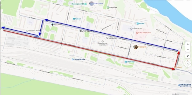 Схема маршрута №8 в Котласе