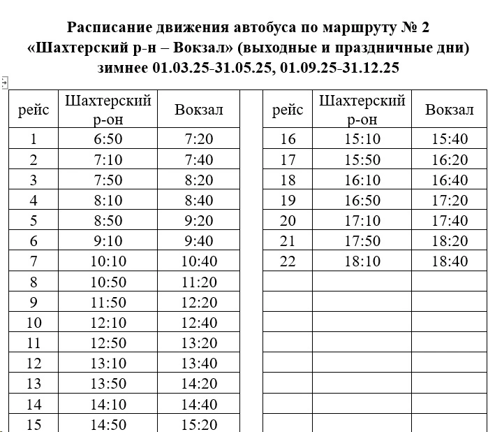 №2 Шахтерский район - Вокзал №2 Шахтерский район - Вокзал