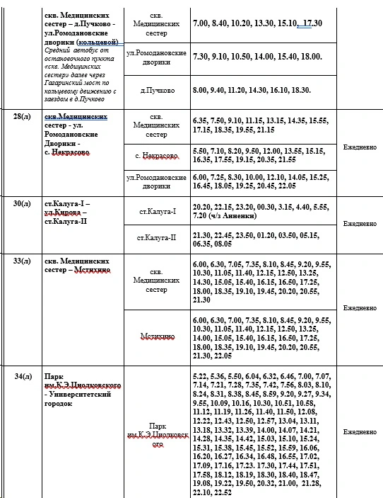 Расписание автобусов в Калуге 18, 28, 30, 33, 34 Расписание автобусов в Калуге 18, 28, 30, 33, 34