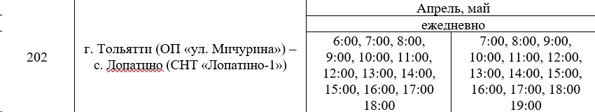 202 г. Тольятти (ОП «ул. Мичурина») - с. Лопатино (СНТ «Лонатино-1») 202 г. Тольятти (ОП «ул. Мичурина») - с. Лопатино (СНТ «Лонатино-1»)