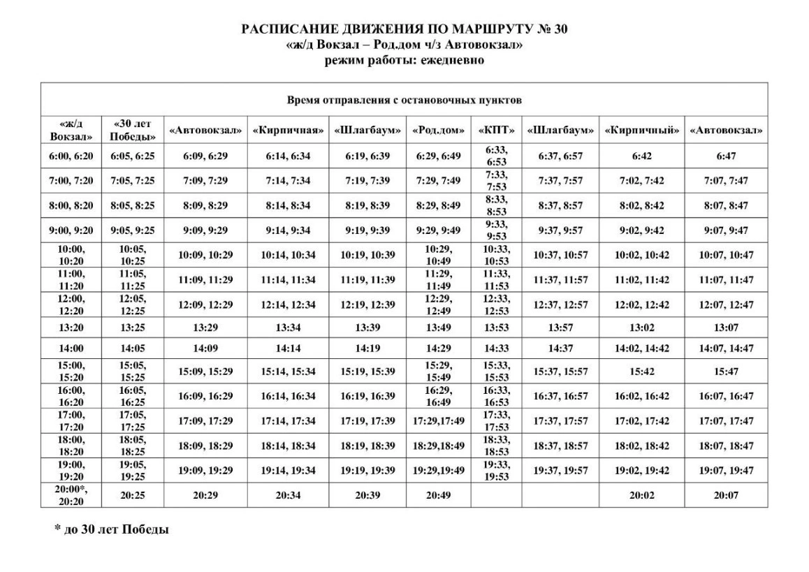 №30 ж/д Вокзал - Роддом через Автовокзал