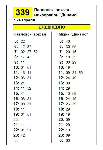 № 339 Павловск, вокзал - микрорайон Динамо