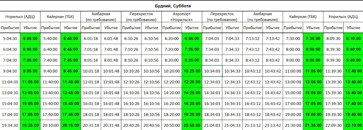 33 Норильск (АДЦ) - Кайеркан (ТБК) в будни