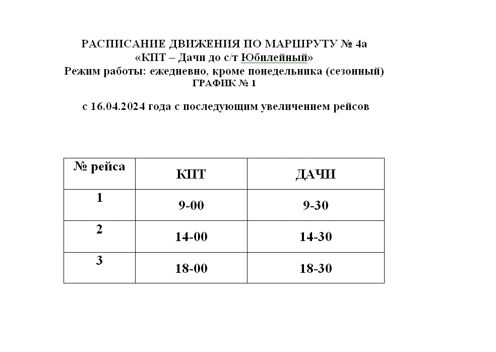 № 4А «КПТ - Дачи» до с/т Юбилейный