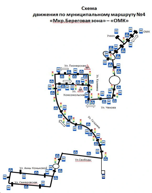 Схема движения маршрута №4 «мкр. Береговая зона – ОМК»