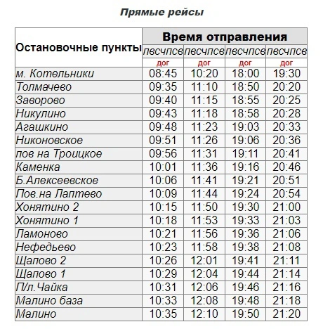 №402 Москва (м. Котельники) – Б. Алексеевское – Малино - прямое направление