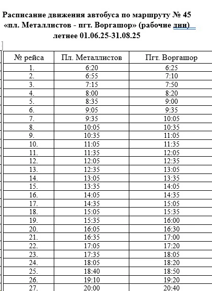 №45 пл. Металлистов - Воргашор