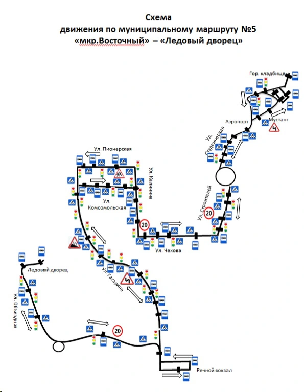 Схема движения маршрута №5 «мкр. Восточный – Ледовый дворец»