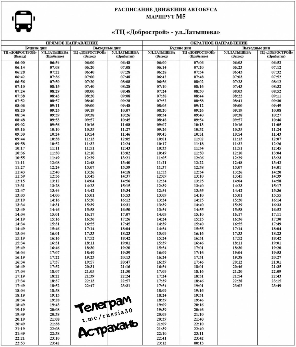 М5 ТЦ Добрострой -  ул. Латышева